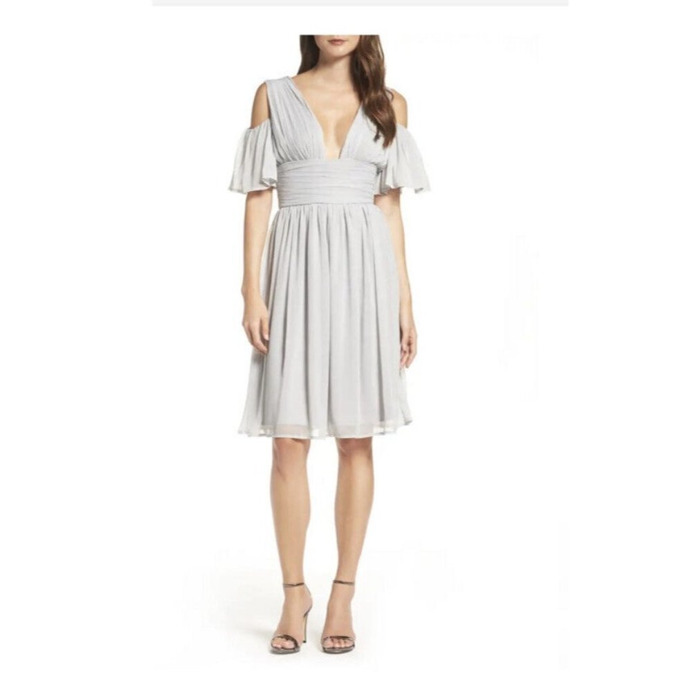 French Connection Women's Constance Draped Cold Shoulder Flare Party Dress SZ 4